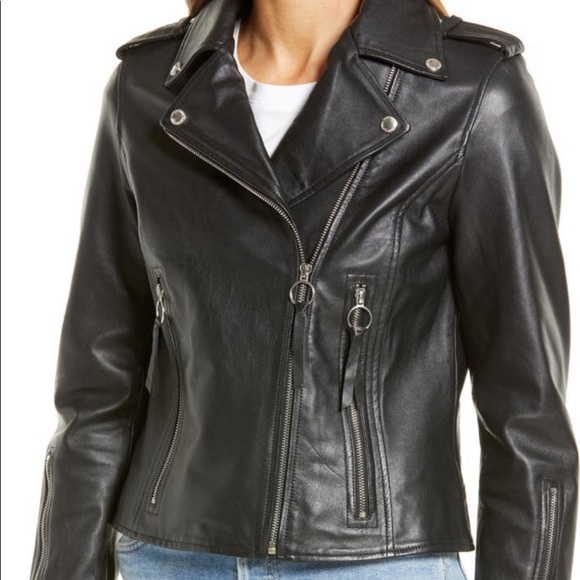 Sam Edelman motojacket black leather  jacket real leather asymmetric zipper new - Picture 6 of 13